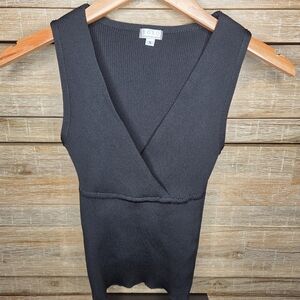 XOXO Women's Black Ribbed Knit Sleeveless Surplice Neck Top Small